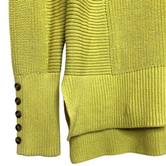 RACHEL ZOE Pale Chartreuse Ribbed Knit Button Cuff V Neck Sweater - Picture 4 of 9